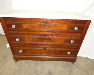 WALNUT MARBLE TOP DRESSER