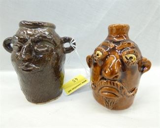 2IN. BROWNS/RV POTTERY FACE JUGS 