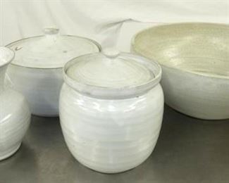 COLE POTTERY BOWL/COVERED CANISTERS/VAS