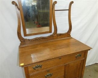 OAK WASHSTAND W/ RACK & MIRROR