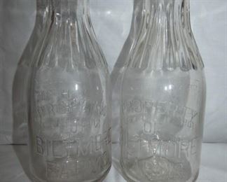 (2)1QT. EMB. BILTMORE MILK BOTTLES 