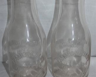 (2) 1PT. CRAMLING DAIRY EMB. BOTTLES 