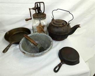 PRIM. CHURN & CAST IRON ITEMS 