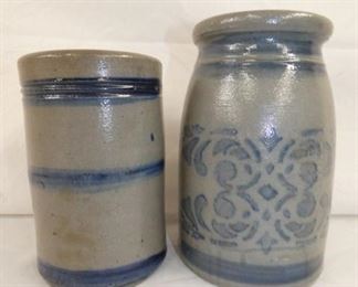 1-2QT BLUE DECO STONEWARE CROCKS