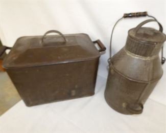 EARLY TIN BOILER, MILK CAN
