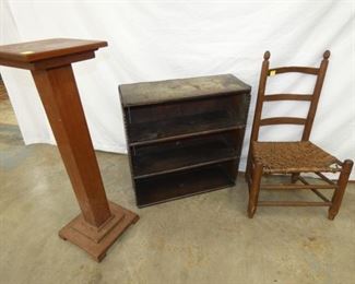 PRIM. CHAIR, BOOKCASE, CANDLE STAND