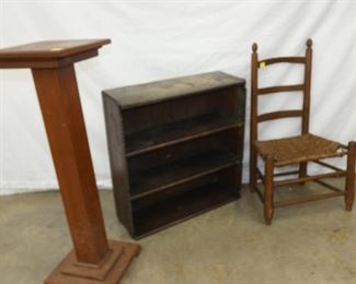 VIEW 2 CLOSEUP CHAIR, STAND, BOOKCASE