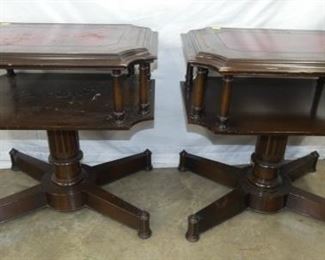 PAIR MAH. LEATHER TOP TABLES