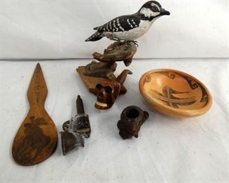 HANDCARVED PIPES, PADDLE, BIRD