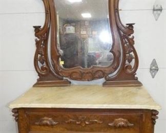 WALNUT MARBLE TOP DRESSER