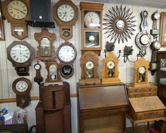 GROUP EARLY WALL CLOCKS, FURNITURE, OTHERS