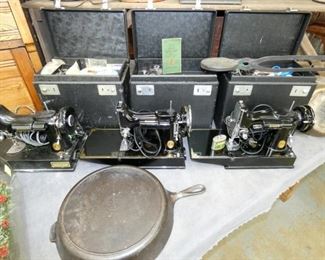 3 SINGER FEATHER WEIGHT SEWING MACHINES
