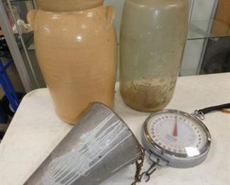 CHURNS, HANGING STORE SCALES 