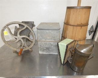 PRIM. CHURN, MILK BOX, ICE SHAVER 