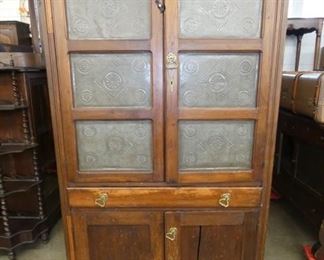 EARLY CUPBOARD W/ TIN DOORS 