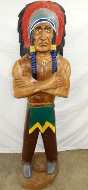 6 1/2FT. CARVED WOODEN STORE INDIAN