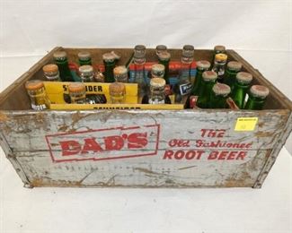 WOODEN DADS CARRIER W/ VARIOUS BOTTLES
