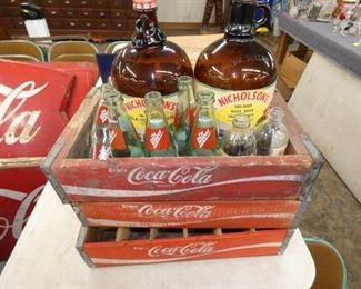 COKE CRATES AND VARIOUS BOTTLES