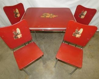 CHILDS RED CROME TABLE SET W/ CHAIRS