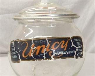 EARLY UNICY STORE JAR W/ PAPER LABEL