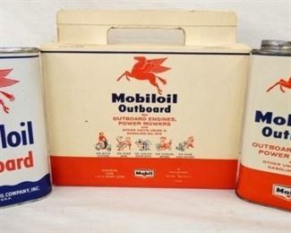 OLD STOCK MOBILOIL OUTBOARD CANS W/ BOX