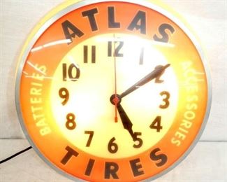 16IN. ATLAS TIRES LIGHTED CLOCK