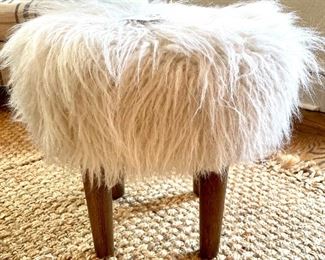 $58.00 Linon Home contemporary, fuzzy ottoman, 17”diameterx15”high. STAFF FAVORITE! :)