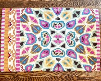 $20 rolled wool, brightly colored, fun throw rug, approx 2’x3’