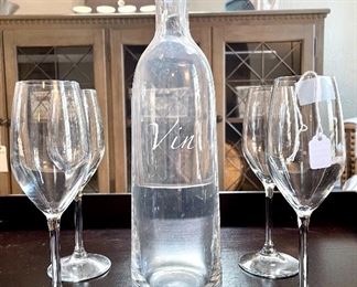 $28 “Vin” polish glass/crystal decanter; $16.00 set of four champagne flutes