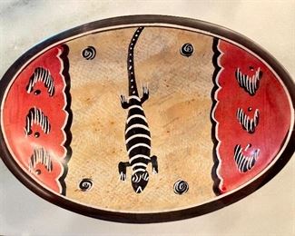 $6.00, wooden, carved Gekko bowl, 6” long