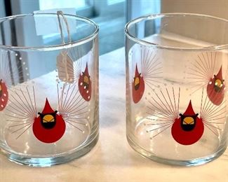 $8.00, pair of crazy cardinal cocktail glasses
