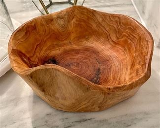 $10.00, carved, wooden bowl with unique shape, approx 8” across