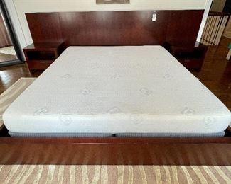 $700, Modern Ethan Allen king-sized low-rise/platform style bed with two night stands, clean Serta mattress and box spring included; great deal!!!