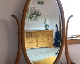 Antique dressing table and stool 34"wide x 18"deep  table measures 30" high and mirror measures 38" high  