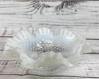 Vintage Fenton Hobnail Ombr White, Light Blue, and Clear Glass Bowl