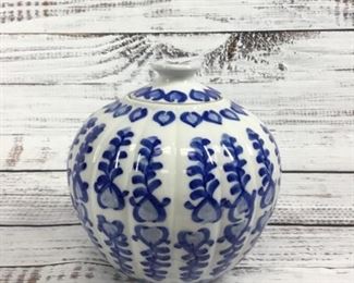 White and Blue Patterned Vintage Jar