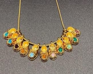 Goldtone Baby Shoe Birthstone Charm Necklace