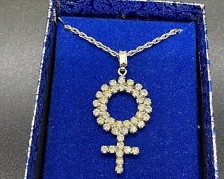 Vintage Rhinestone Venus Symbol Pendant Charm Necklace