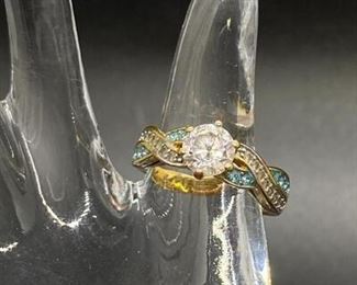 Goldtone Twisted Clear Blue CZ Ring