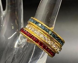 AVON Goldtone Stackable Red White Blue Crystal Rhinestone Rings