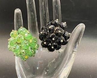 Vintage Crystal Bead Cluster Cocktail Rings