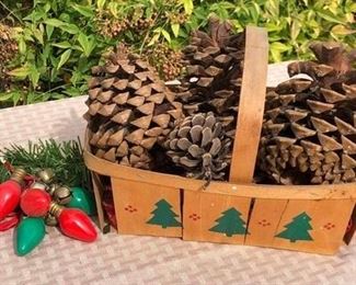 Vintage pinecones in basket