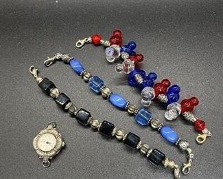 Womens Watch Face with 3 Beaded Wrist Straps