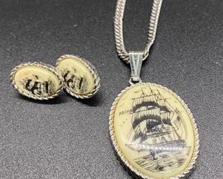 Vintage Sarah Coventry Sailing Ship Pendant Necklace with Matching Earrings