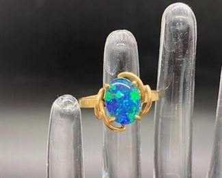 10k Yellow Gold Blue Opal Ring