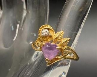 14k Yellow Gold Amethyst Heart Promise Anniversary Ring