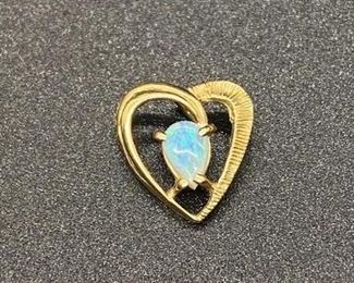 14k Yellow Gold Opal Heart Shaped Necklace Pendant Charm