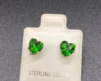 Heart Shaped Green Gemstone Stud Earrings