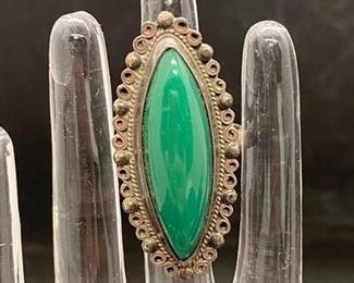 Vintage Green Turquoise Sterling Silver Southwestern Style Ring Mexico