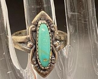 Vintage Sterling Silver Turquoise Cabochon Southwestern Ring Signed